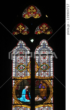 Stained glass in Zagreb cathedral dedicated to the Assumption of Mary Stained glass in Zagreb cathedral dedicated to the Assumption of Mary 139904717