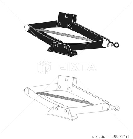 Scissor Car Jack Vector Set with Automotive Lifting Tool, Outline and Black Isolated Garage Illustrations Scissor Car Jack Vector Set with Automotive Lifting Tool, Outline and Black Isolated Garage Illustrations 139904751