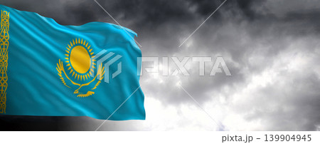 National flag of Kazakhstan with dark clouds,3D rendering. 139904945