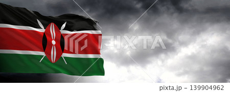 National flag of Kenya with dark clouds, 3D rendering. National flag of Kenya with dark clouds, 3D rendering. 139904962