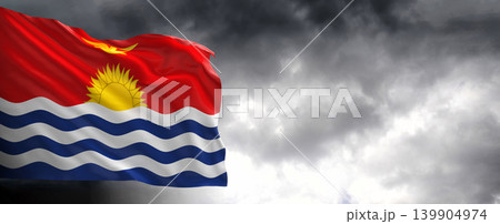National flag of Kiribati with dark clouds, 3D rendering. 139904974