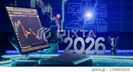 2026 Financial Forecast Concept with Stock Market Chart and Business Analytics Icons 2026 Financial Forecast Concept with Stock Market Chart and Business Analytics Icons 139905020