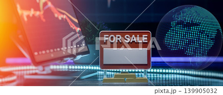 Global For Sale Concept with Tablet Market Chart and Digital Globe Global For Sale Concept with Tablet Market Chart and Digital Globe 139905032