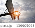 Basketball hoop and cloudy sky	 139905093