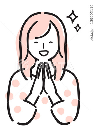 喜ぶ女性 笑顔で手を合わせる 感謝 嬉しい シンプル手描きイラスト 喜ぶ女性 笑顔で手を合わせる 感謝 嬉しい シンプル手描きイラスト 139905110