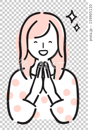喜ぶ女性 笑顔で手を合わせる 感謝 嬉しい シンプル手描きイラスト 喜ぶ女性 笑顔で手を合わせる 感謝 嬉しい シンプル手描きイラスト 139905110