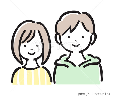 子供二人のイラストセット 兄妹 姉弟 笑顔 小学生 幼児 シンプル手描きイラスト パステルカラー 子供二人のイラストセット 兄妹 姉弟 笑顔 小学生 幼児 シンプル手描きイラスト パステルカラー 139905123