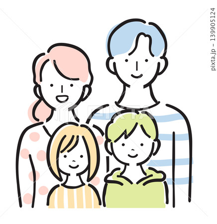 4人家族のイラストセット 子供二人 笑顔 育児 マイホーム シンプル手描きイラスト 4人家族のイラストセット 子供二人 笑顔 育児 マイホーム シンプル手描きイラスト 139905124