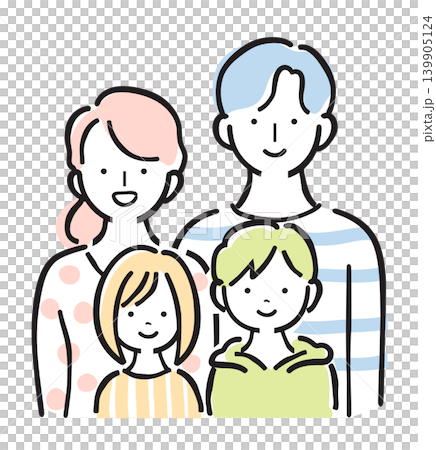 4人家族のイラストセット 子供二人 笑顔 育児 マイホーム シンプル手描きイラスト 4人家族のイラストセット 子供二人 笑顔 育児 マイホーム シンプル手描きイラスト 139905124