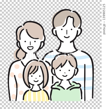 一組描繪一家四口的插圖:兩個笑容燦爛的孩子,育兒,居家生活,採用柔和的粉紅彩色調繪製的簡單手繪插圖。 一組描繪一家四口的插圖:兩個笑容燦爛的孩子,育兒,居家生活,採用柔和的粉紅彩色調繪製的簡單手繪插圖。 139905125