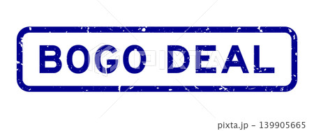 Grunge blue bogo deal word square rubber seal stamp on white background 139905665