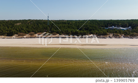 Coastal Landscape with Sandy Beach, Pine Forest, and Tower in Palanga Coastal Landscape with Sandy Beach, Pine Forest, and Tower in Palanga 139905769