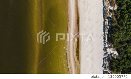 Aerial View of Palanga's Sandy Shoreline and Pine Forests 139905772