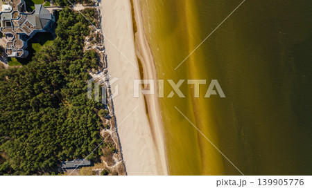 Aerial View of Palanga Beach, Pine Forest, and Coastal Structure 139905776