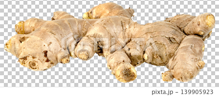 Fresh whole ginger root isolated. Large organic ginger rhizome with textured skin. Perfect for cooking, herbal medicine, and healthy food concepts. Studio macro photography. Fresh whole ginger root isolated. Large organic ginger rhizome with textured skin. Perfect for cooking, herbal medicine, and healthy food concepts. Studio macro photography. 139905923