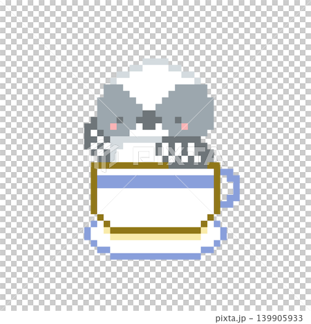 青色カップとシマエナガの雛のドット絵 139905933