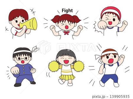 運動会で応援する男の子と女の子のミニキャラセット 運動会で応援する男の子と女の子のミニキャラセット 139905935