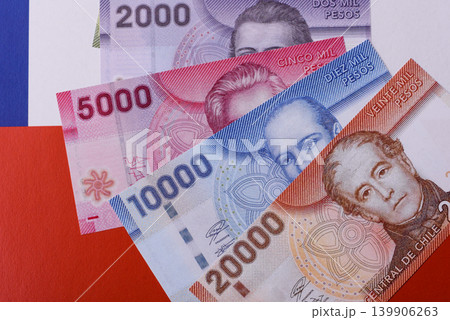 Chilean paper currency, peso, for financial transactions and exchange. Chilean peso currency 139906263