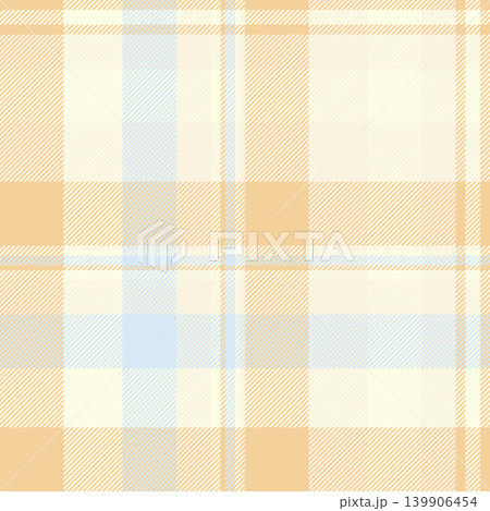 Part plaid seamless tartan, repeat textile background check. Top fabric vector texture pattern in amber and light yellow colors. 139906454