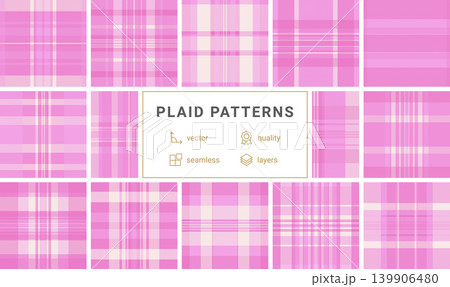 Discover a vibrant pink seamless plaid pattern. This classic tartan design offers a feminine, preppy aesthetic perfect for trendy apparel, luxury gift wrap, and modern graphic backgrounds. Discover a vibrant pink seamless plaid pattern. This classic tartan design offers a feminine, preppy aesthetic perfect for trendy apparel, luxury gift wrap, and modern graphic backgrounds. 139906480