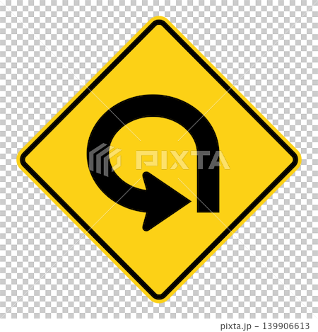 American road sign: 270-degree curve ahead 139906613