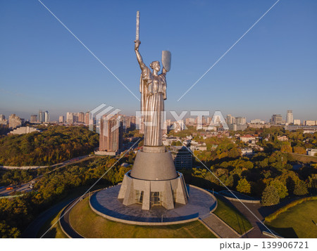 Motherland Monument with Ukrainian Coat of Arms in Kyiv, Ukraine Motherland Monument with Ukrainian Coat of Arms in Kyiv, Ukraine 139906721