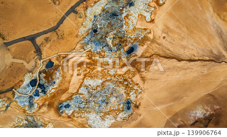 Aerial geothermal field at Hverir Namaskard near Lake Myvatn, Iceland Aerial geothermal field at Hverir Namaskard near Lake Myvatn, Iceland 139906764