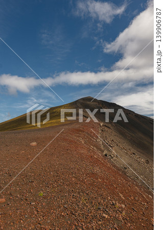 Rugged Volcanic Ridge with Moss in Iceland Under Blue Sky Rugged Volcanic Ridge with Moss in Iceland Under Blue Sky 139906787