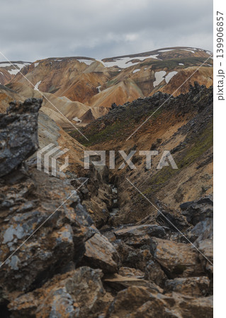 Rhyolite Mountains and Snow Patches in Landmannalaugar, Iceland 139906857