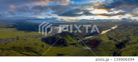 Aerial View of Iceland's Volcanic Ridge and Braided River System Aerial View of Iceland's Volcanic Ridge and Braided River System 139906894