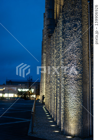 Illuminated Facade of Hallgrimskirkja in Reykjavik at Night 139906926