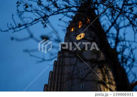Hallgrimskirkja Church Tower at Dusk in Reykjavik, Iceland Hallgrimskirkja Church Tower at Dusk in Reykjavik, Iceland 139906931