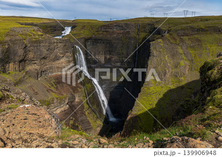Haifoss Waterfall and Canyon with Basalt Cliffs in Iceland Haifoss Waterfall and Canyon with Basalt Cliffs in Iceland 139906948