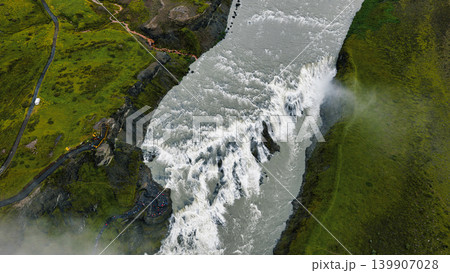Aerial View of Gullfoss Waterfall and Surrounding Canyon in Iceland Aerial View of Gullfoss Waterfall and Surrounding Canyon in Iceland 139907028
