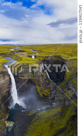 Aerial View of Haifoss Waterfall and Canyon in Iceland Aerial View of Haifoss Waterfall and Canyon in Iceland 139907045