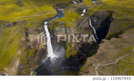 Aerial View of Haifoss and Granni Waterfalls in Iceland's Canyon Aerial View of Haifoss and Granni Waterfalls in Iceland's Canyon 139907049