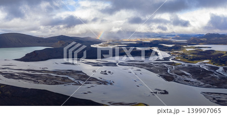 Aerial View of Braided Rivers and Volcanic Terrain in Iceland Aerial View of Braided Rivers and Volcanic Terrain in Iceland 139907065