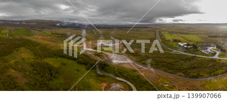 Aerial View of Geothermal Area with Steam Vents in Iceland 139907066