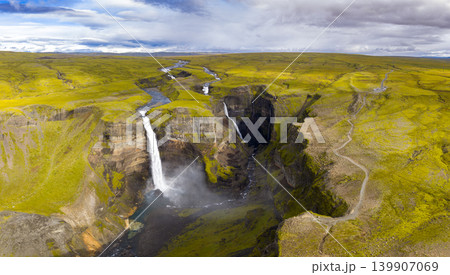 Aerial View of Haifoss Waterfall and Canyon in Iceland 139907069