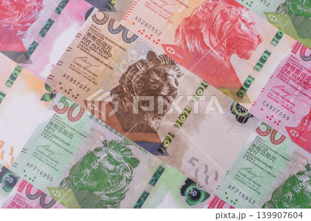 Hong Kong paper money, cash currency for exchange and financial transactions. Hong Kong money Hong Kong paper money, cash currency for exchange and financial transactions. Hong Kong money 139907604