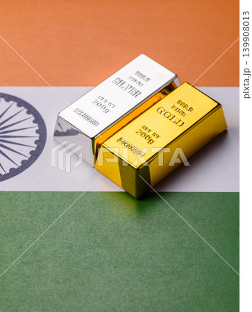 Gold and silver bullion or ingots as metals for bank storage, investments. Gold and silver bars 139908013