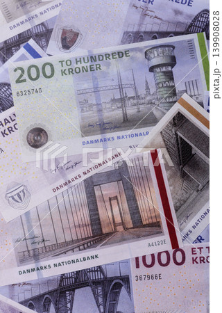 Money, currency of Denmark, Danish krone banknotes. Denmark, Danish money 139908028