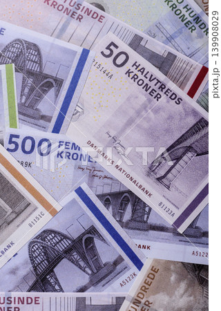 Money, currency of Denmark, Danish krone banknotes. Denmark, Danish money Money, currency of Denmark, Danish krone banknotes. Denmark, Danish money 139908029