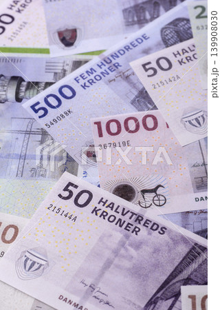 Money, currency of Denmark, Danish krone banknotes. Denmark, Danish money 139908030
