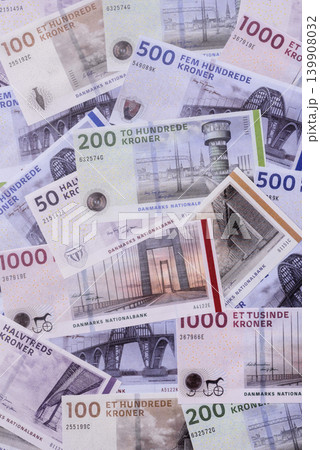 Money, currency of Denmark, Danish krone banknotes. Denmark, Danish money 139908032