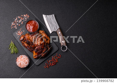 Chicken or turkey, poultry breast baked on the grill or barbecue. Grilled chicken Chicken or turkey, poultry breast baked on the grill or barbecue. Grilled chicken 139908782