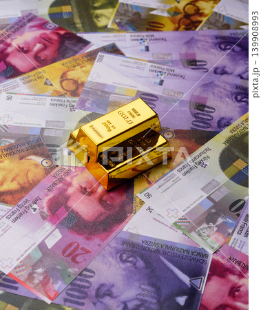 Swiss gold bars or ingots as a tool for balance, financial investment, and savings. Swiss gold bars 139908993