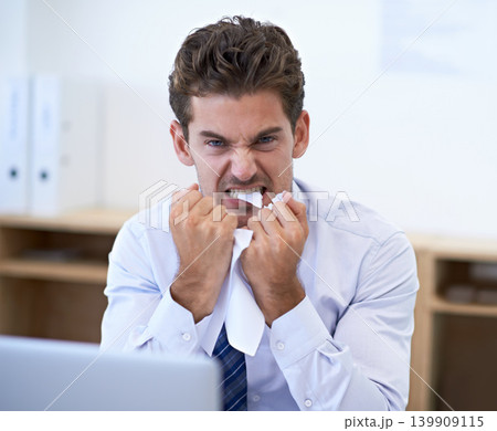 Businessman, stress and paper in mouth for anger, overwhelmed and burnout at workplace. Professional man, overworked and frustrated with document in office for project, deadline or administration Businessman, stress and paper in mouth for anger, overwhelmed and burnout at workplace. Professional man, overworked and frustrated with document in office for project, deadline or administration 139909115