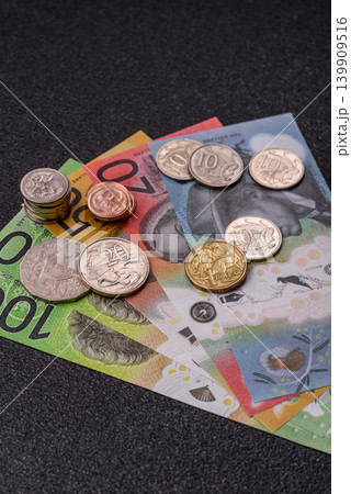 Australia, Australian paper money and coins, cash for financial transactions. Australian dollars 139909516