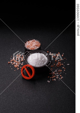 The salt ban sign as a concept to stop the problem of heart attack and pressure. The salt ban sign 139909560